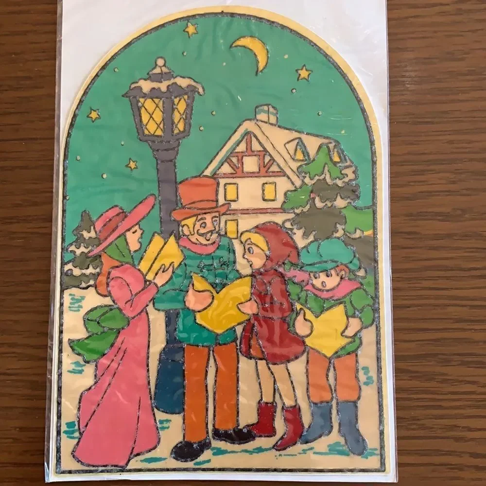 Vtg 70s Instant Stained Glass Christmas scene in‎ original packaging